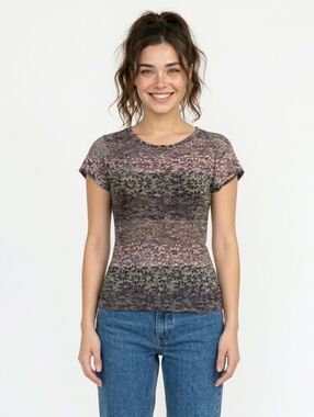 STAR CCC Vintage Y2K Purple Gray Short Sleeve Top - Small